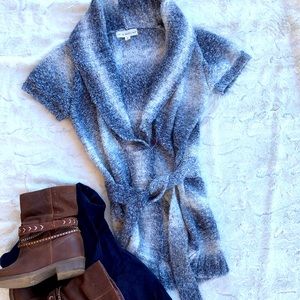 If It Were Me~Super Soft Blue and White Ombré Capped Sleeve long Sweater-Small